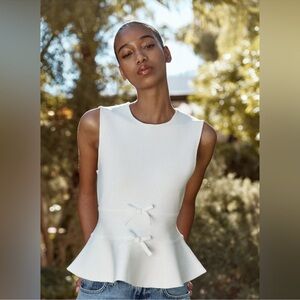 Zara White Sleeveless Peplum Blouse